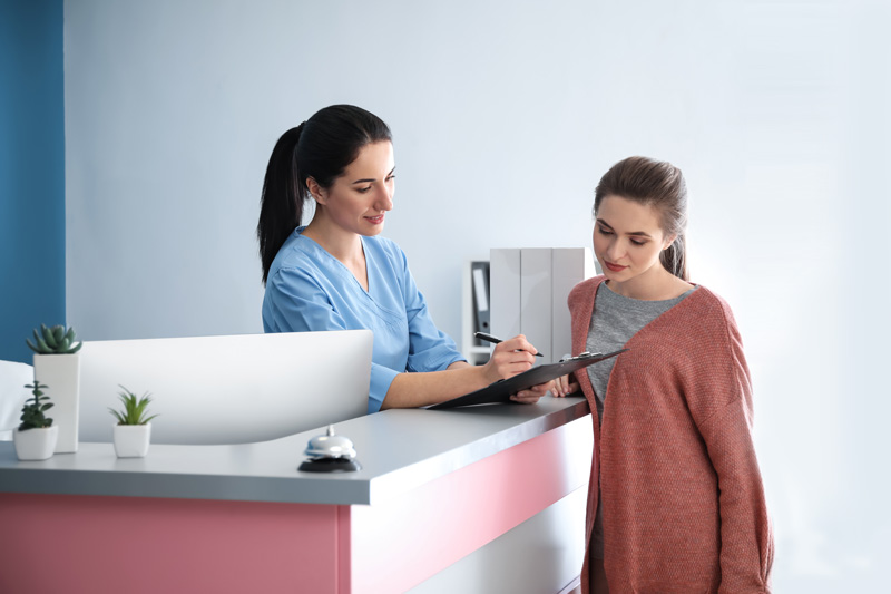 Reviewing healthcare costs with a frontdesk respresentative